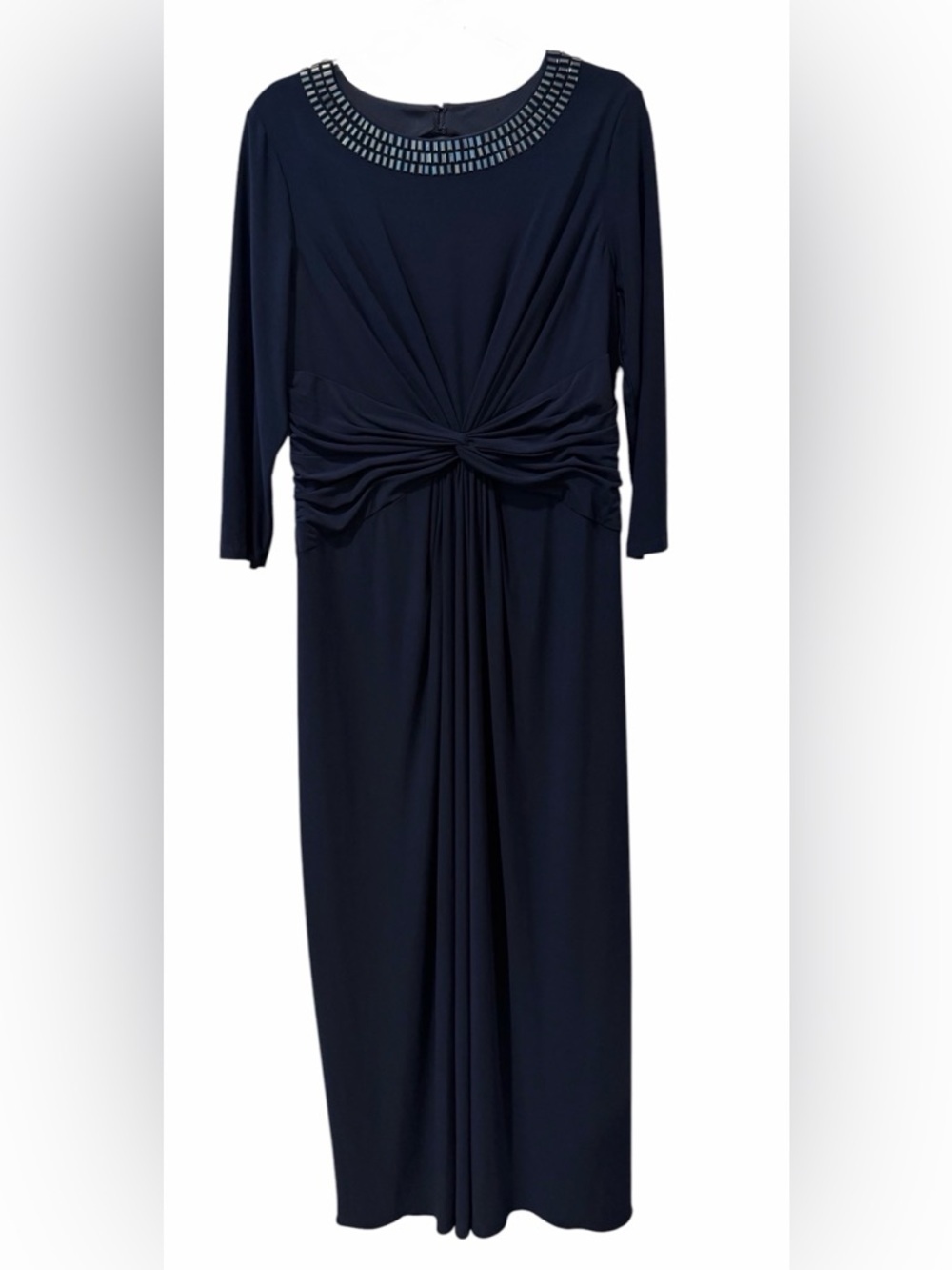 Adrianna Papell Navy Beaded Embellished Neck Gown Twist Waist Keyhole Back 14 - Picture 10 of 16